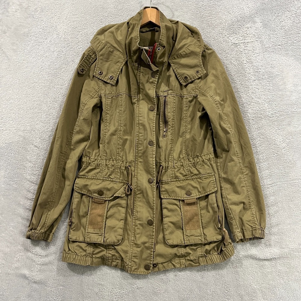 Garage Military Parka Jacket Womens Medium Olive Green Cotton Hooded Long Sleeve